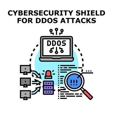 Cybersecurity shield protecting server from ddos attacks 스톡 일러스트