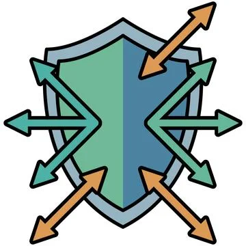 Cybersecurity shield repelling multiple arrow attacks flat outline. 스톡 일러스트