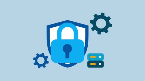 Cybersecurity shield with unlocked padlock, servers 2d with Alpha Matte Stock Footage 335800849