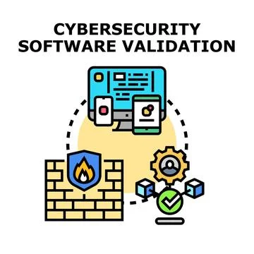 Cybersecurity software validation concept preventing digital threats Stock Illustration
