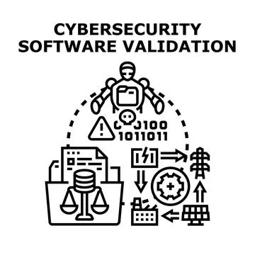 Cybersecurity software validation process with automatic system Stock Illustration
