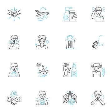 Cybersecurity solution linear icons set. Firewall, Encryption, Antivirus Stock Illustration