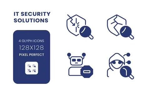 Cybersecurity solutions black solid desktop icons pack Illustrazione stock