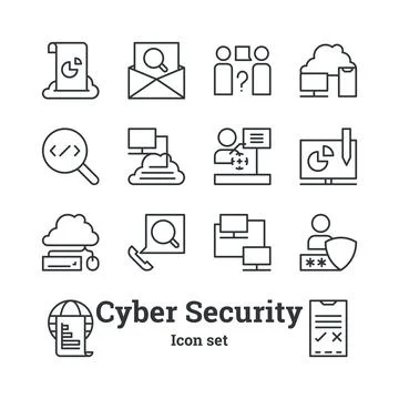 Cybersecurity Solutions: Cybersecurity Icon Set Stock Illustration