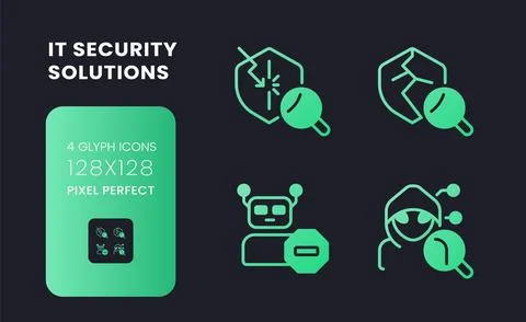 Cybersecurity solutions green solid gradient desktop icons Illustrazione stock