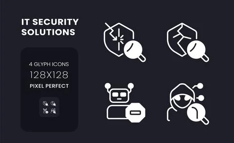 Cybersecurity solutions white solid desktop icons set Illustrazione stock