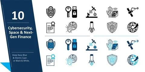 Cybersecurity, Space Technology and Next-Gen Finance Vector Icons Pack イラスト素材