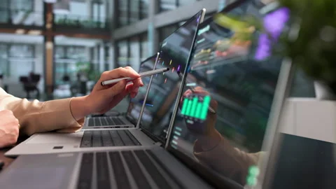 Cybersecurity Specialist Analyzing Network Threats On Laptop Stock Footage 338171420