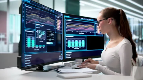 Cybersecurity Specialist Monitors Network Threats Stock Footage 344713938