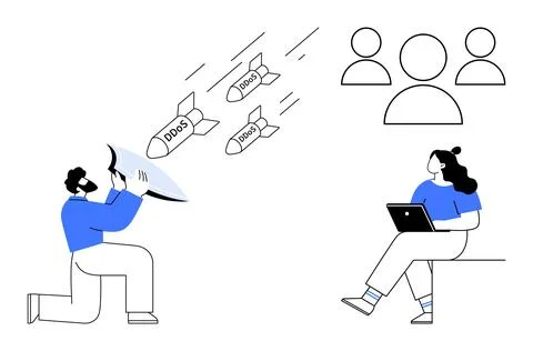 Cybersecurity Specialist Protecting Network from DDOS Attacks with Megaphon.. イラスト素材