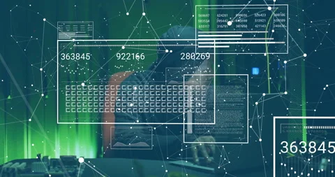 Cybersecurity specialist typing keys causing UI panels updating numeric windows 動画素材 312230280