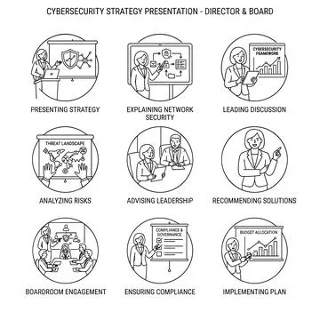Cybersecurity strategy presentation for director and board, businesswoman e.. Ilustração Stock