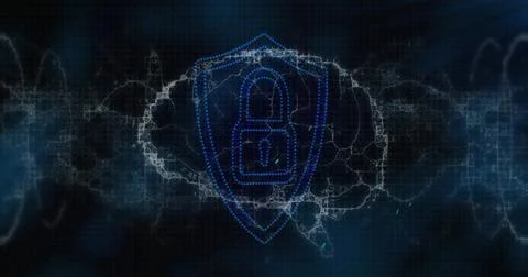Cybersecurity symbolized by digital lock with network lines in abstract design Stock Photos