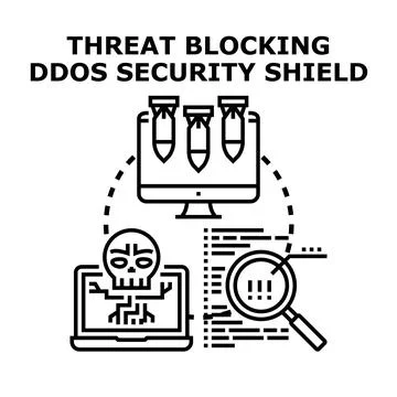 Cybersecurity system blocking ddos attack and threats Stock Illustration