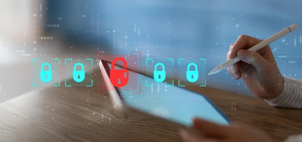 Cybersecurity System for Data Protection and Network Security with User Tab.. Stock Photos