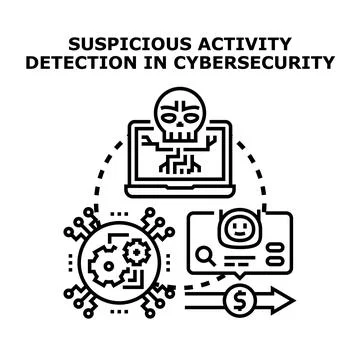 Cybersecurity system detecting suspicious activity and data breaches 库存插图