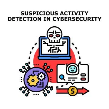 Cybersecurity system detecting suspicious activity and data breaches Stock Illustration