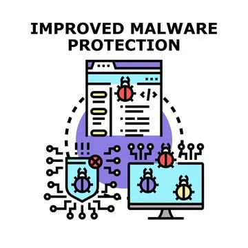 Cybersecurity system protecting digital devices from malware attack Illustrazione stock