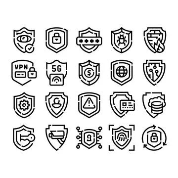Cybersecurity system protection digital data shield icons Stock Illustration
