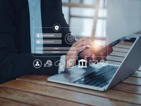 Cybersecurity system technology, login and password, confidential data secu.. Fotos de archivo