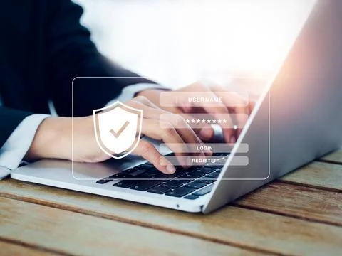 Cybersecurity system technology, login and password, confidential data secu.. Fotos de archivo