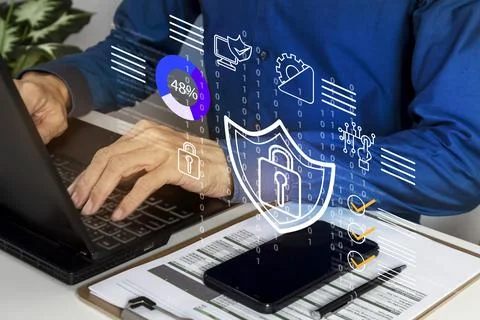 Cybersecurity systems protect digital data and operating systems by encrypt.. 스톡 사진
