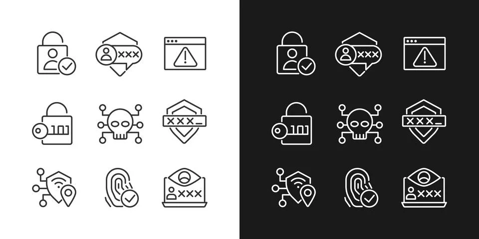 Cybersecurity technologies pixel perfect linear icons set for dark, light mode Stock Illustration