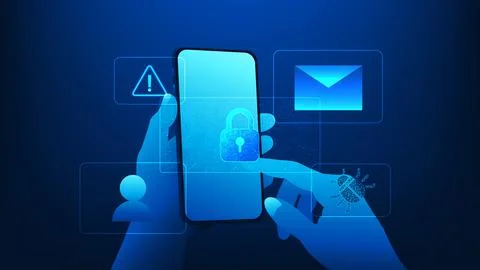 Cybersecurity technology background smartphone protected by network securit.. Stock Illustration