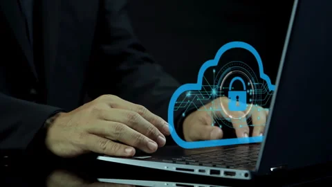 Cybersecurity Technology Concept. Businessman working on laptop Stock Footage 263007751