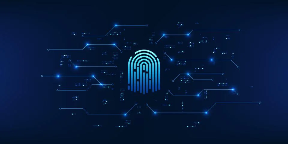 Cybersecurity technology, fingerprint connected to the technology circuit, .. 스톡 일러스트