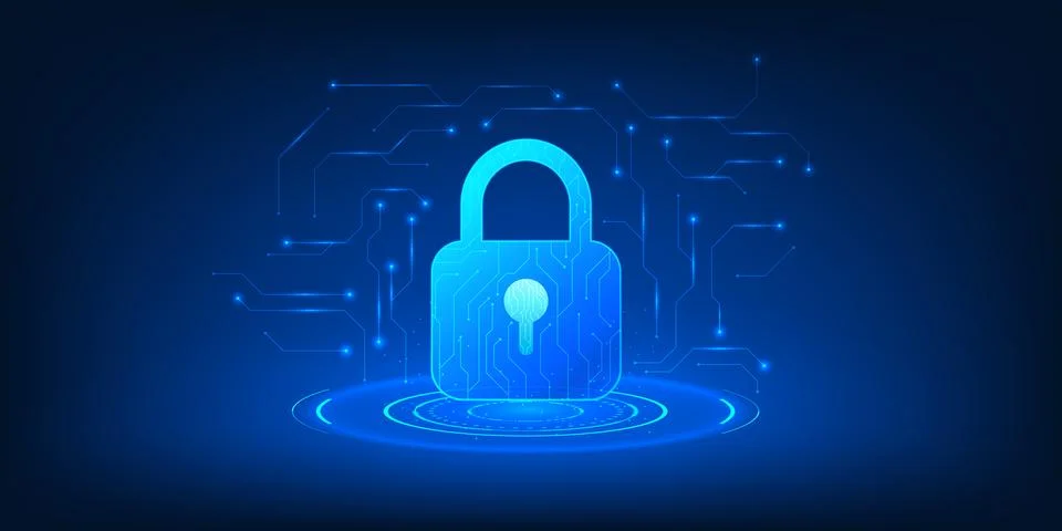 Cybersecurity Technology Lock with Circuit Network, Data Protection, Cyber .. Stockillustratie