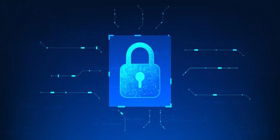 Cybersecurity Technology Lock with Digital Circuit Protection, Secure Data .. Stockillustratie