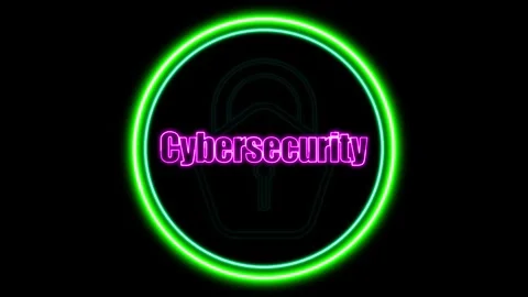 'Cybersecurity' Text Animation with Neon Glow &amp; Glowing Circles lock. Stock Footage 282577125