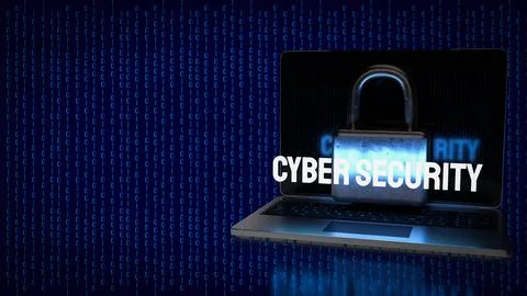The Cybersecurity text on digital Background 3d rendering Stock Photos
