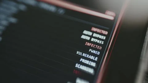 Cybersecurity-themed interface displaying critical system statutes Infected Video stock 335461499