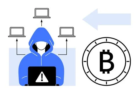 Cybersecurity Threat Concept with Hacker and Bitcoin Symbol Stock Illustration