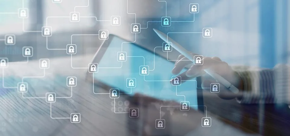 Cybersecurity Threat Detection and Data Protection Visualization on Digital T Foto stock