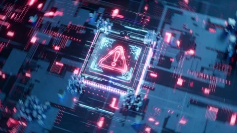 Cybersecurity Threat Detection Chip, Hack Alert 3D Animation Stock Footage 346431093