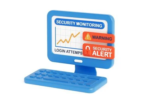 Cybersecurity Threat Detection Concept. Computer Screen With Security Alert.. 스톡 일러스트