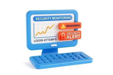 Cybersecurity Threat Detection Concept. Computer Screen With Security Alert.. Stock Illustration