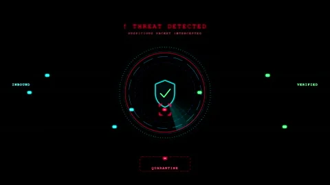 Cybersecurity threat detection, firewall radar scanning cyber threats animation Stock Footage 347941950