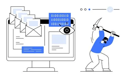 Cybersecurity Threat with Malware Attack on Computer System Stock Illustration