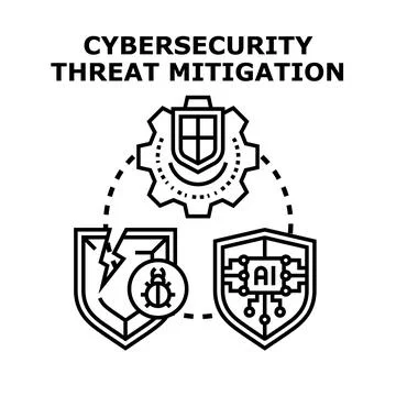 Cybersecurity threat mitigation process protecting digital data with ai Stock Illustration