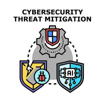 Cybersecurity threat mitigation process protecting digital data with ai Stock Illustration