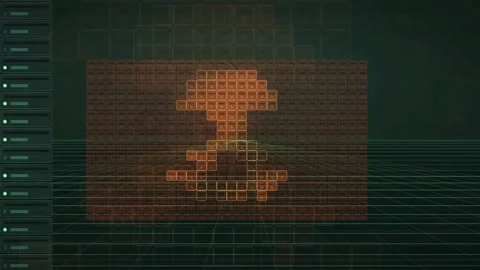 Cybersecurity Threat Pixel Skull Forming with Binary Code Virus Alert Stock-Footage 341456135