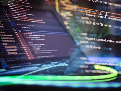 Cybersecurity threat in programming code environment Stockfoto's