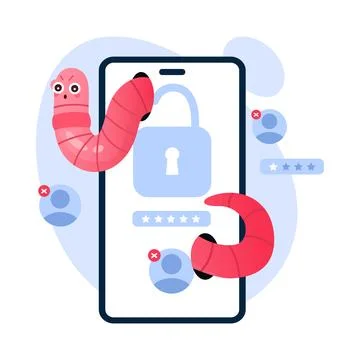 Cybersecurity Threat Protecting Smartphone Security Against Risks Posed by Worms Stock Illustration