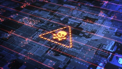 Cybersecurity Threat Warning Circuit Board advanced circuit board with red data Stock Footage 342782758