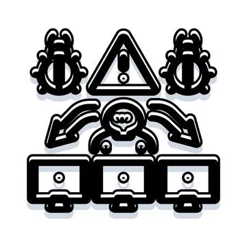 Cybersecurity threat warning distributing malware to computers 스톡 일러스트