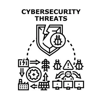 Cybersecurity threats compromising digital infrastructure and critical system Stock Illustration
